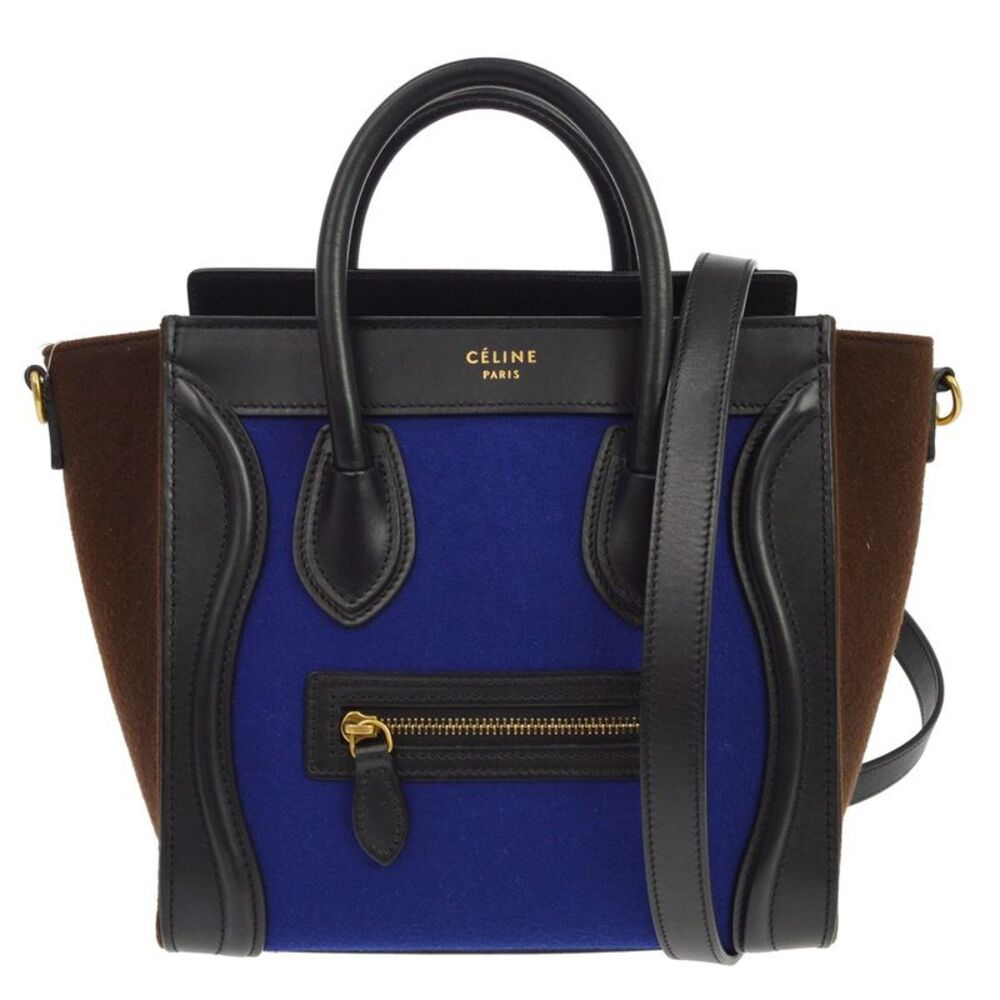 Celine Tricolor Luggage Felt Blue Leather Handbag